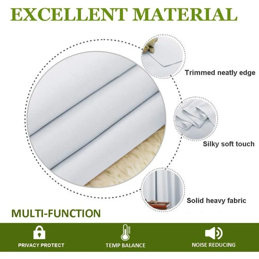 Nicetown Blackout Curtain Liners Tabs Set of 2 Panels White 50x80